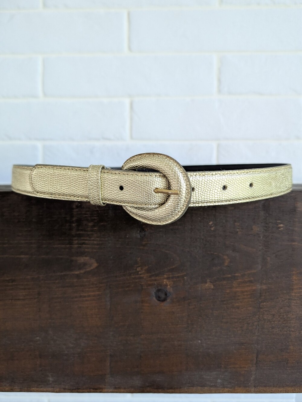 Gold Tone Snakeskin Leather Look Medium Belt